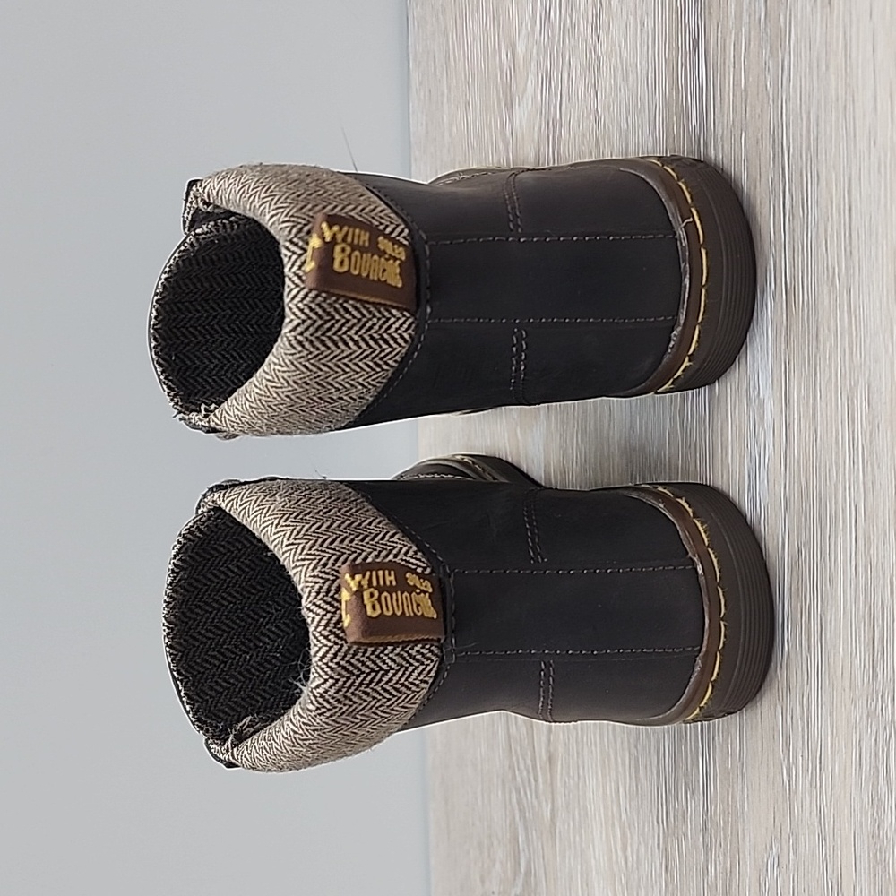 Dr. Martens Women Maelly Dark Brown Leather Boots w/Herringbone Tweed Cuff 6 - Picture 7 of 12